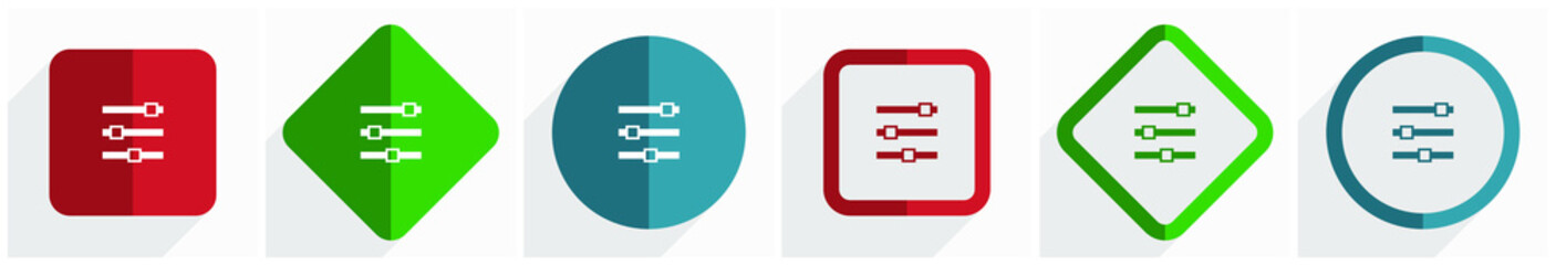 Aufkleber - Slider icon set, flat design vector illustration in 6 options for webdesign and mobile applications in eps 10