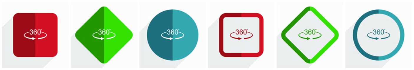 Aufkleber - Panorama 360 icon set, flat design vector illustration in 6 options for webdesign and mobile applications in eps 10