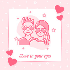 Wall Mural - Girl guy hearts glasses valentine card Love text