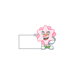 Wall Mural - Cheerful chinese pink flower cartoon character having a board