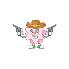 Wall Mural - Confident chinese pink flower Cowboy cartoon character holding guns