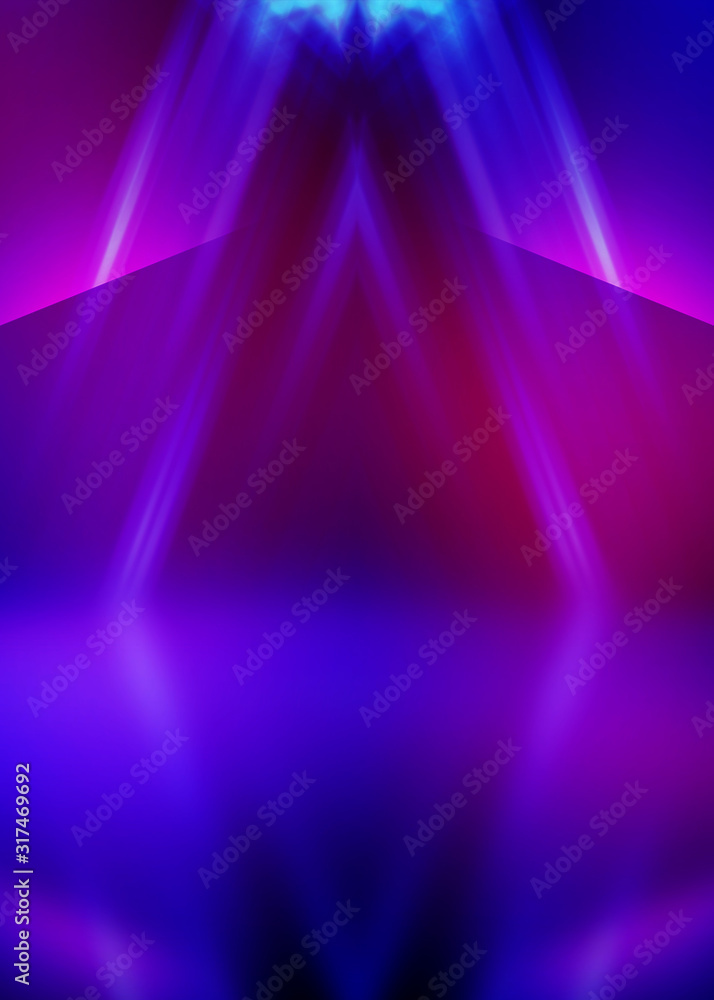 Abstract dark background with blue and pink neon glow. Neon light lines. Show empty stage background - obrazy, fototapety, plakaty 