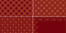 Vector - Red And Gold Geometric Background.Overlapping Lines.Chinese  Pattern Set.