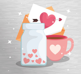 Poster - bottle with hearts and icons for san valentines day