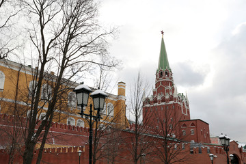 Wall Mural - Moscow Kremlin during snow, russian winter landscape in winter. View to the Alexander garden, cold weather in Russia