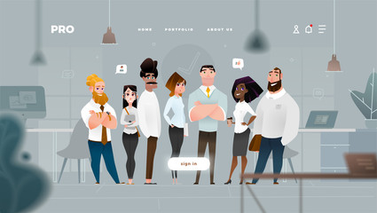 main page web design with business cartoon characters in flat style for your projects.