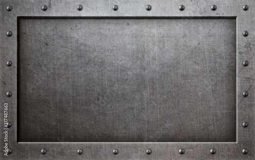 Fotomural grunge metal frame with rivets background 3d illustration