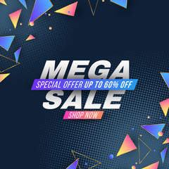 Wall Mural - Poster for mega sale. Advertising banner for your design. Abstract geometric random multicolored polygonal shapes. Vector illustration