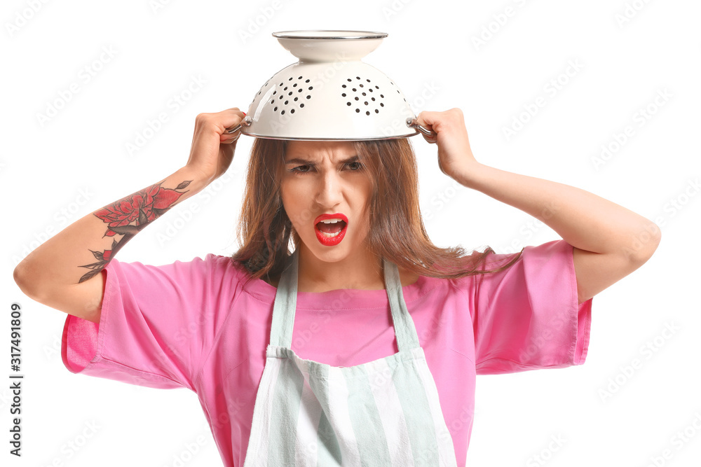 Funny housewife on white background