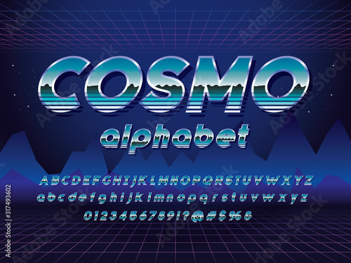 Vector of stylized retro alphabet design with metallic effect