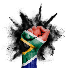 Wall Mural - South Africa raised fist with powder explosion, power, protest concept