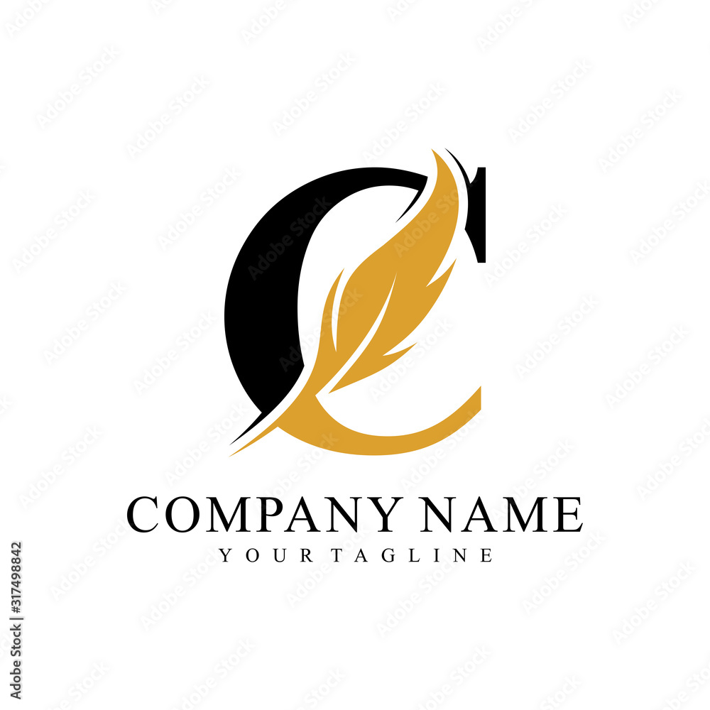 Initial letter C logo with Feather Luxury gold. Stock Vector | Adobe Stock