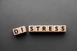 canvas print picture - Distress Stress  - words from wooden blocks with letters, distress to stress concept, top view gray background