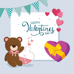 Canvas Print - happy valentines day with teddy bear and decoration