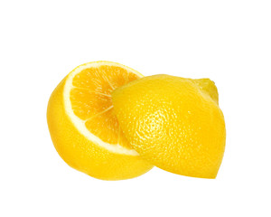 yellow fresh two half lemon fruit for design packaging isolated on the white background