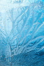 Frosty Pattern On Transparent Background. Background Light Blue Winter. Blue Backdrop Beautiful Abstract Background. Cold Weather