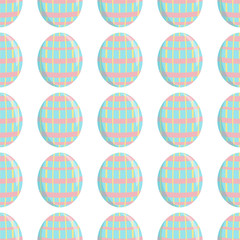 Wall Mural - Vector seamless pattern, simple flat design. Eastern eggs with cute ornament on white background. Lovely pastel colors