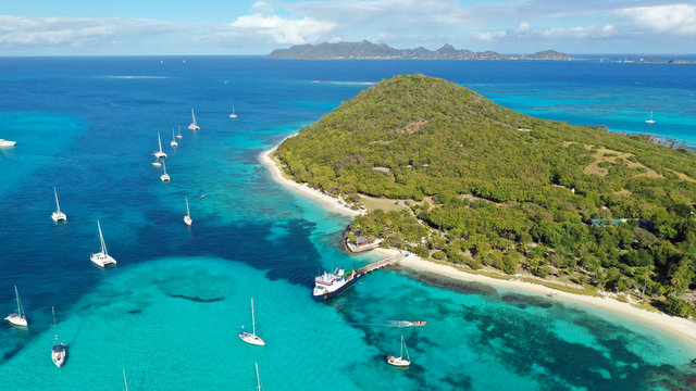 Caribbean islands & sea aerial view, St. Vincent & Grenadines