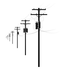 energy and technology electrical post by the road with power line cables, transformers sky providing