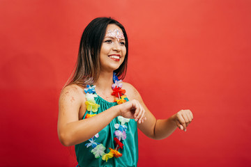 Wall Mural - Portrait of woman in makeup to celebrate Brazil's carnival