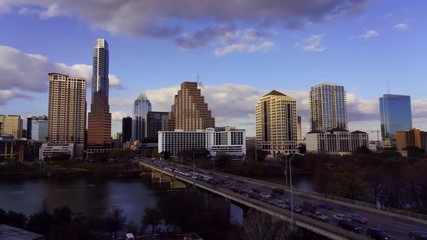 Wall Mural - Austin Cityscape Evening Skyline with skyscrapers down Congress Avenue Bridge over Colorado River