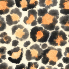 Watercolor Seamless Pattern With Leopard Skin