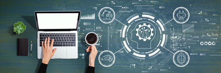 Future technology concept with person using a laptop computer