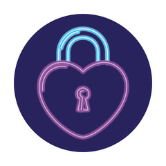 Poster - security padlock with heart shaped in neon light