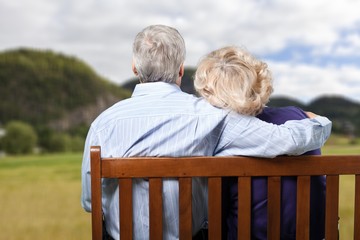 Wall Mural - Senior couple on park bench background