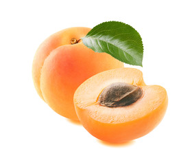 Wall Mural - fresh apricot and half slice isolated on white background