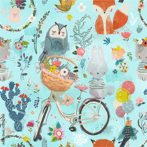 Photo seamless pattern with cute animals
