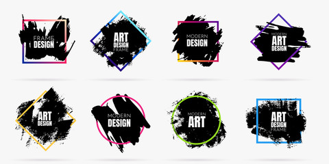 Wall Mural - vector background for text. grunge banners set. black paint. brush ink stroke. isolated square white