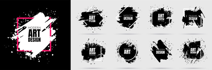 vector background for text. grunge banners set. black paint. brush ink stroke. isolated square white