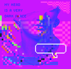 Aufkleber - Vector pixel art ilustration with Hellenistic Colossal Head of a Youth  Greek sculpture. Vaporwave and retrowave style collage, postmodern aesthetics.