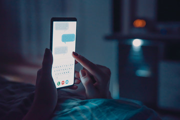 internet addicted woman. phone abuse concept.