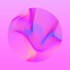 Wall Mural - illuminated holographic circle with glitched texture, wavy lines. retrofuturistic illustration in 80