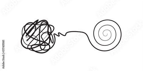 Cuadros en Lienzo Complex lines knot simplified into simple spiral, complex problem solving icon,