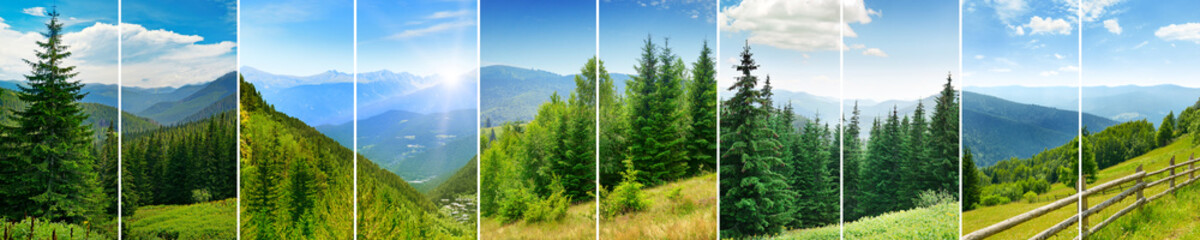 Wall Mural - panoramic collage of landscape photos mountain massif for glass panel.