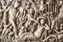 Italian Renaissance Sculptural Relief Of Metaphorical Men And Women Draped In Robes In Rome, Italy