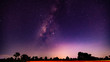 Panorama blue night sky milky way and star on dark background.Universe filled with stars, nebula and galaxy with noise and grain.Photo by long exposure and select white balance.Dark night sky.