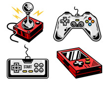 Set Collection Of Retro Vintage Modern Video Game Controller