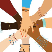 Group Of Diverse Women Hands Together, Sisterhood Vector Concept