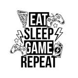 Fototapeta Młodzieżowe - Eat sleep game repeat trendy geek culture slogan