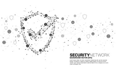 Poster - Protection shield icon from dot connect line polygon network and mobile phone and IT device. concept of guard security and safety