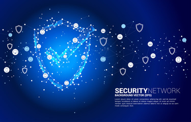 Poster - Protection shield icon from dot connect line polygon network and mobile phone and IT device. concept of guard security and safety