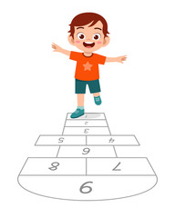 Wall Mural - happy cute little kid boy play hopscotch