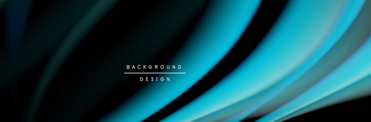 Сolorful flow poster. Wave liquid lines and shapes in black color background. Vector Illustration