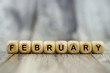 The word February on wooden cubes. Month of year
