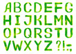 © ArtKim - Latin alphabet with green letters. Hand-painted illustration. English alphabet. Isolated on white background. Yellow-green textured font. Eco, spring, summer font. Gouache, oil or acrylic technique.