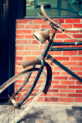 Wall Mural - Close up vintage bicycle on loft style wall, Part of classic bicycle